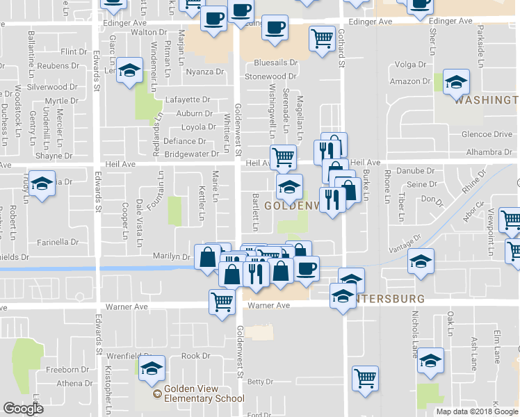 map of restaurants, bars, coffee shops, grocery stores, and more near 16691 Tunstall Lane in Huntington Beach