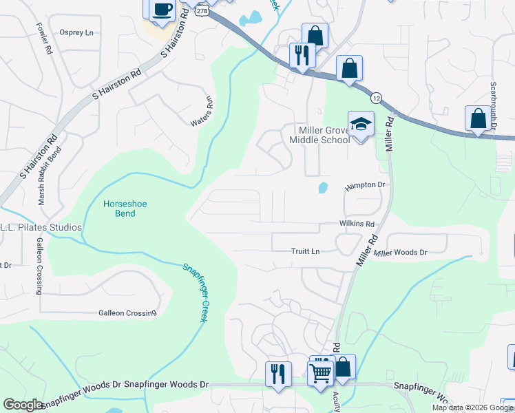 map of restaurants, bars, coffee shops, grocery stores, and more near 4869 Haymarket Trail in Decatur