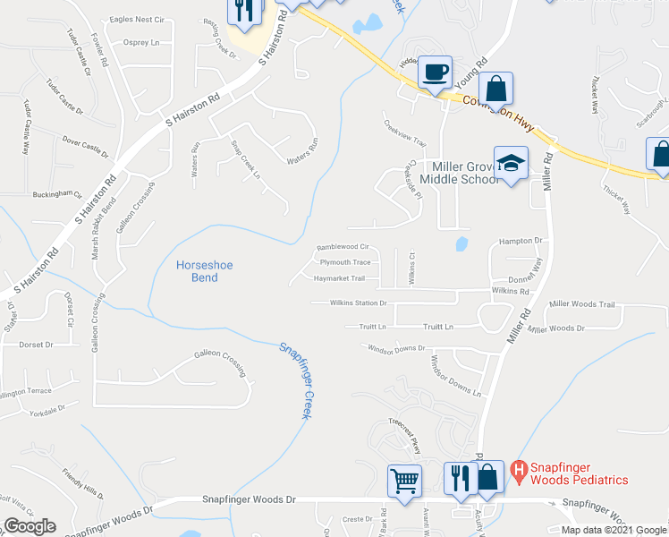 map of restaurants, bars, coffee shops, grocery stores, and more near 4831 Haymarket Trail in Decatur