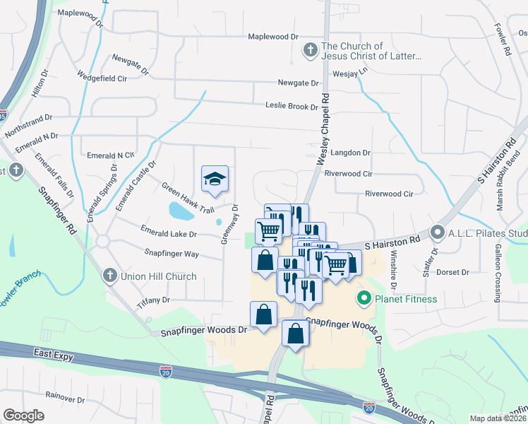 map of restaurants, bars, coffee shops, grocery stores, and more near 4211 Wingfoot Court in Decatur
