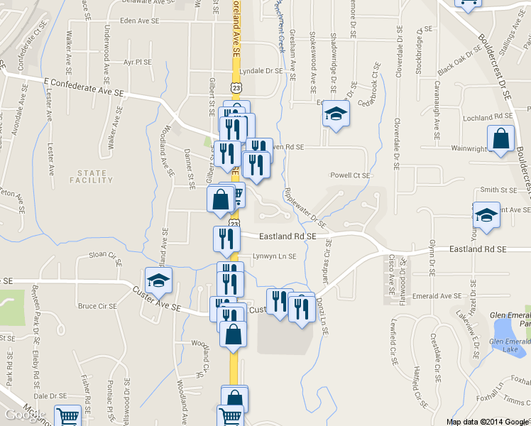map of restaurants, bars, coffee shops, grocery stores, and more near 1408 Village Creek Circle in Atlanta