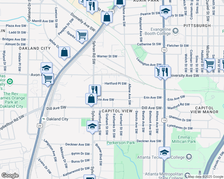 map of restaurants, bars, coffee shops, grocery stores, and more near 839 Beechwood Avenue Southwest in Atlanta