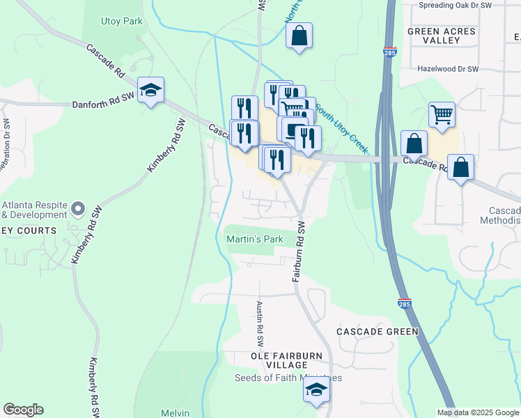 map of restaurants, bars, coffee shops, grocery stores, and more near in Atlanta