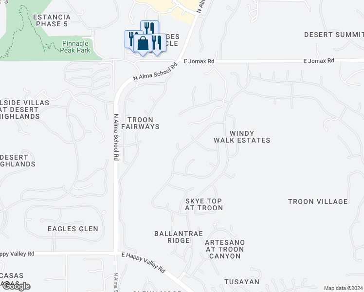 map of restaurants, bars, coffee shops, grocery stores, and more near 10694 East Yearling Drive in Scottsdale