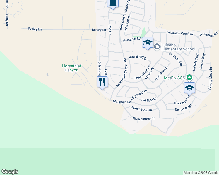 map of restaurants, bars, coffee shops, grocery stores, and more near 27481 Colt Drive in Corona
