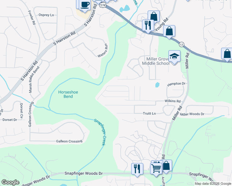 map of restaurants, bars, coffee shops, grocery stores, and more near 4831 Haymarket Trail in Decatur