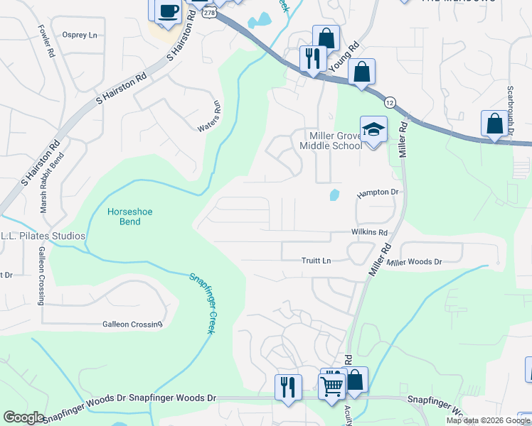 map of restaurants, bars, coffee shops, grocery stores, and more near 4869 Haymarket Trail in Decatur
