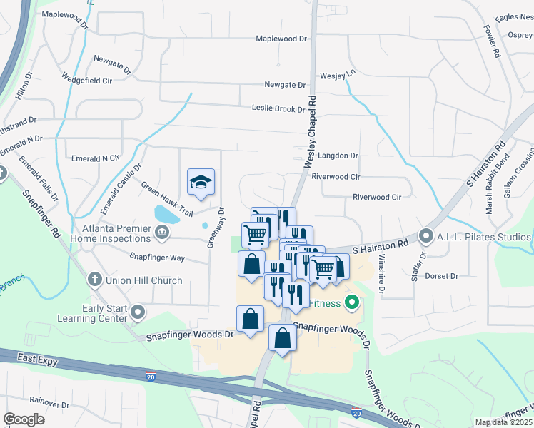 map of restaurants, bars, coffee shops, grocery stores, and more near 4211 Wingfoot Court in Decatur