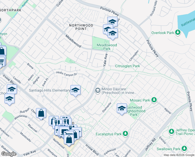 map of restaurants, bars, coffee shops, grocery stores, and more near 13 Recodo in Irvine