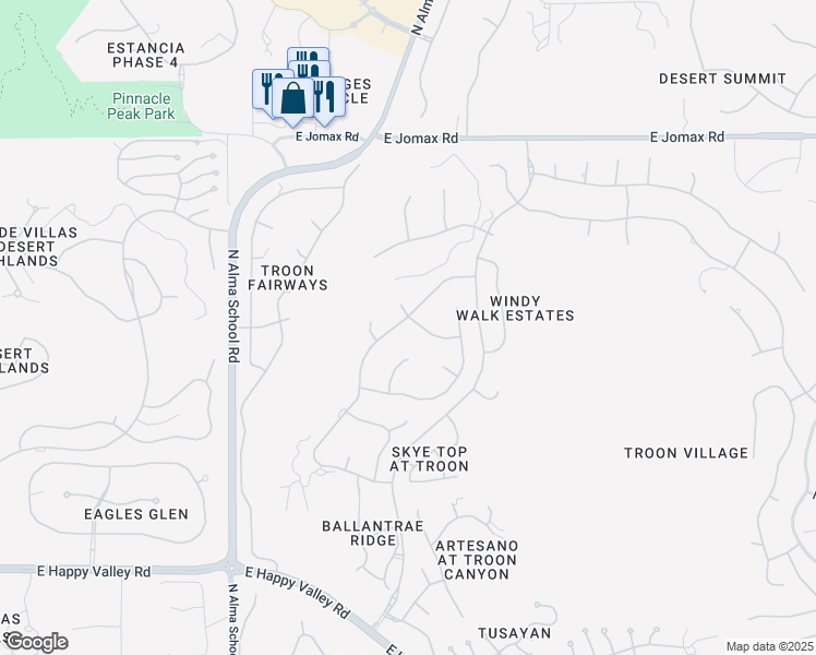 map of restaurants, bars, coffee shops, grocery stores, and more near 10667 East Yearling Drive in Scottsdale