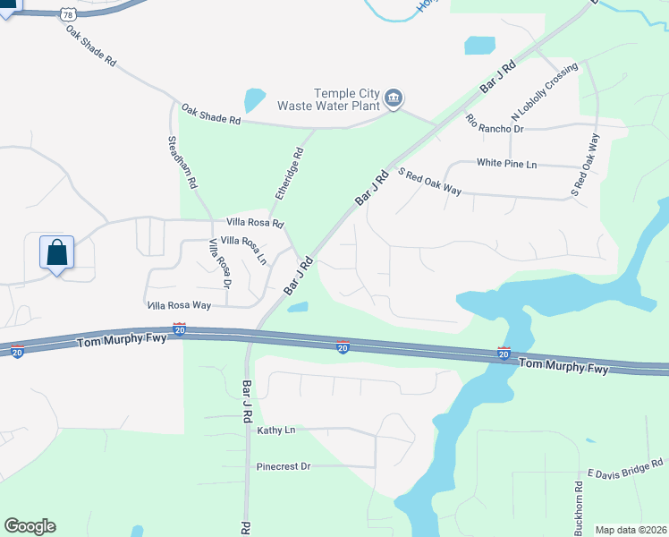 map of restaurants, bars, coffee shops, grocery stores, and more near Lakeland in Temple