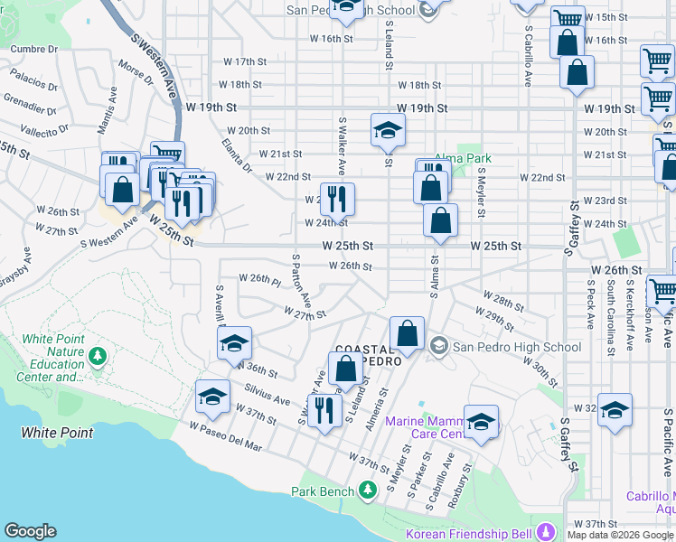 map of restaurants, bars, coffee shops, grocery stores, and more near 1211 West 26th Street in Los Angeles