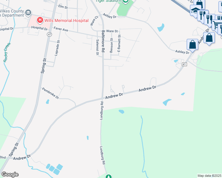 map of restaurants, bars, coffee shops, grocery stores, and more near 466 Andrew Drive in Washington