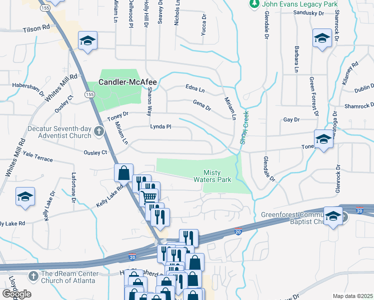 map of restaurants, bars, coffee shops, grocery stores, and more near 2631 Miriam Lane in Decatur