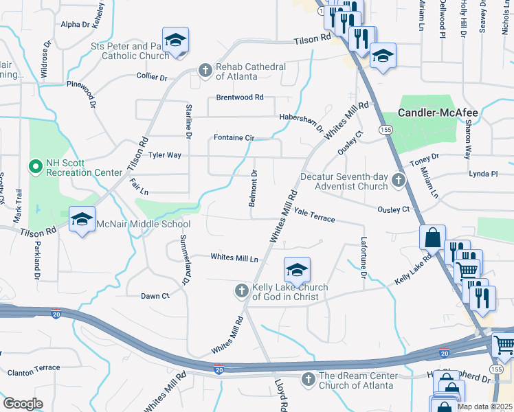 map of restaurants, bars, coffee shops, grocery stores, and more near 2344 Belmont Drive in Decatur