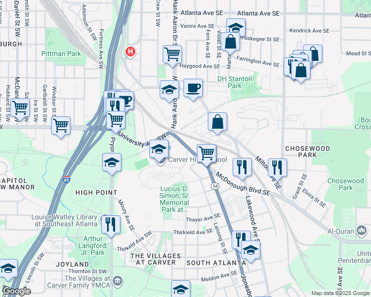 map of restaurants, bars, coffee shops, grocery stores, and more near in Atlanta