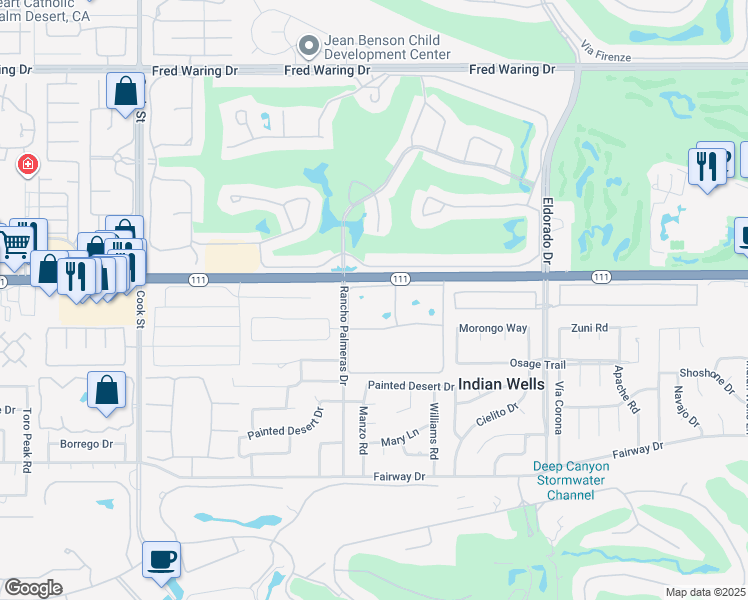 map of restaurants, bars, coffee shops, grocery stores, and more near 75592 Camino De Plata North in Indian Wells