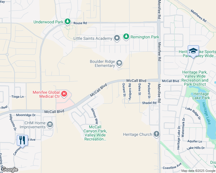 map of restaurants, bars, coffee shops, grocery stores, and more near Vine Street in Menifee