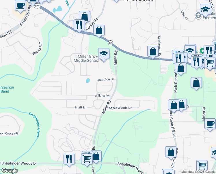 map of restaurants, bars, coffee shops, grocery stores, and more near 5049 Donnell Way in Decatur