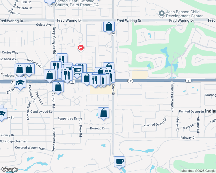 map of restaurants, bars, coffee shops, grocery stores, and more near 74895 California 111 in Indian Wells
