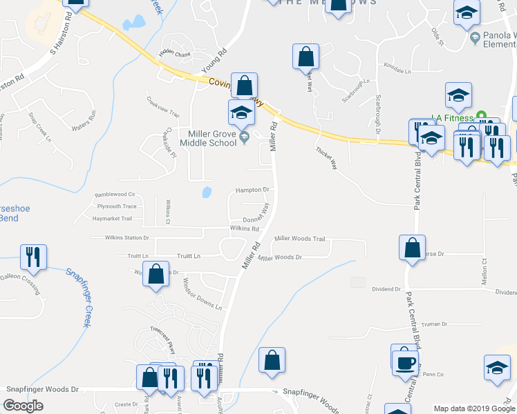 map of restaurants, bars, coffee shops, grocery stores, and more near 5049 Donnell Way in Decatur