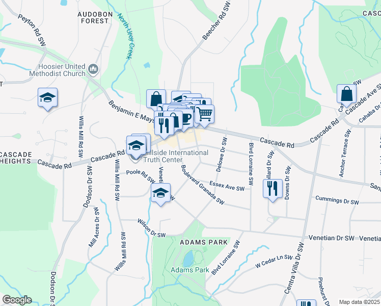 map of restaurants, bars, coffee shops, grocery stores, and more near 2289 Boulevard Granada Southwest in Atlanta