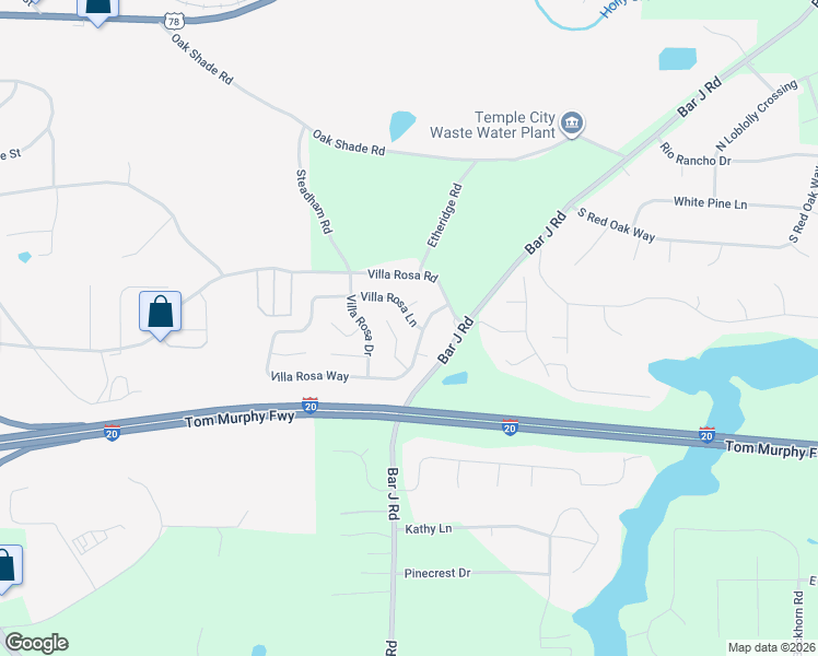 map of restaurants, bars, coffee shops, grocery stores, and more near 111 Villa Rosa Lane in Temple