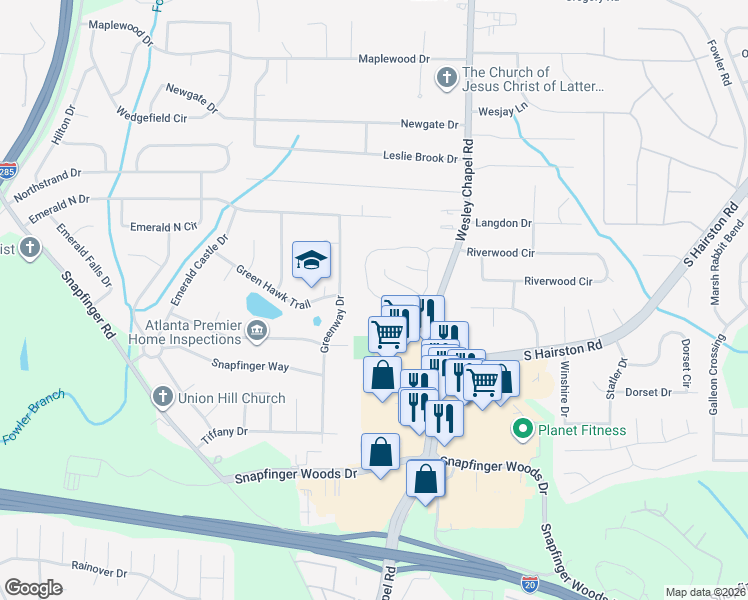 map of restaurants, bars, coffee shops, grocery stores, and more near 4211 Wingfoot Court in Decatur