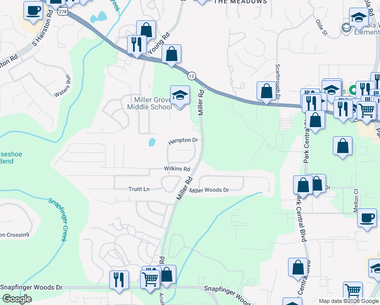 map of restaurants, bars, coffee shops, grocery stores, and more near 5057 Chadwick Court in Decatur
