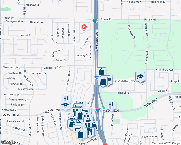 map of restaurants, bars, coffee shops, grocery stores, and more near 27601 Sun City Boulevard in Menifee