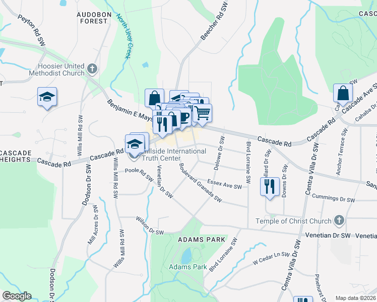 map of restaurants, bars, coffee shops, grocery stores, and more near 2289 Boulevard Granada Southwest in Atlanta