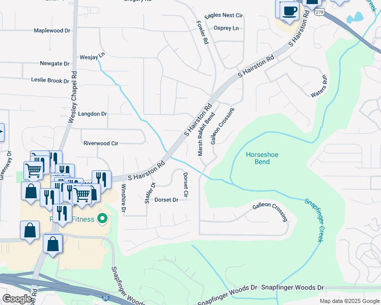 map of restaurants, bars, coffee shops, grocery stores, and more near 2465 Marsh Rabbit Bend in Decatur