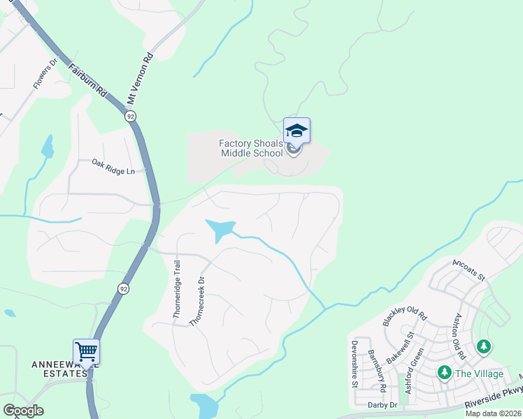 map of restaurants, bars, coffee shops, grocery stores, and more near 2395 Washington Drive in Douglasville