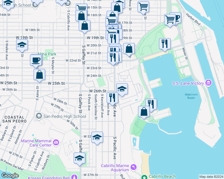 map of restaurants, bars, coffee shops, grocery stores, and more near 514 West 26th Street in Los Angeles