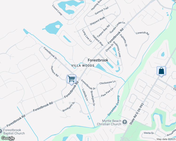 map of restaurants, bars, coffee shops, grocery stores, and more near 1048 Forestbrook Road in Myrtle Beach