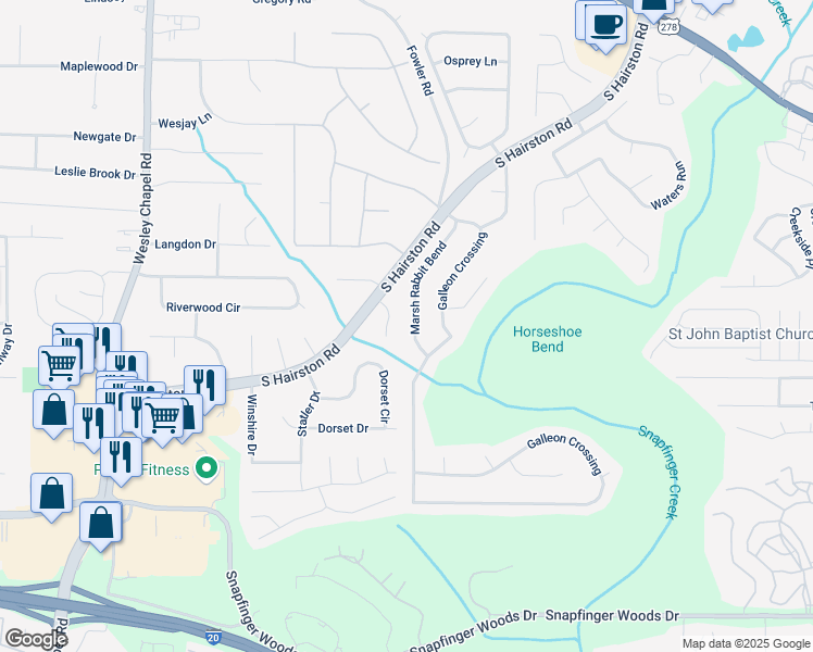map of restaurants, bars, coffee shops, grocery stores, and more near 2465 Marsh Rabbit Bend in Decatur