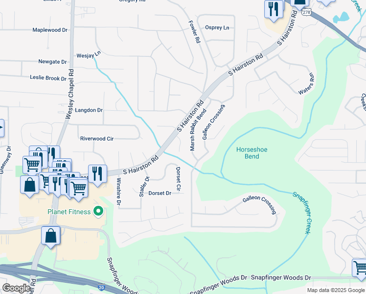 map of restaurants, bars, coffee shops, grocery stores, and more near 2465 Marsh Rabbit Bend in Decatur