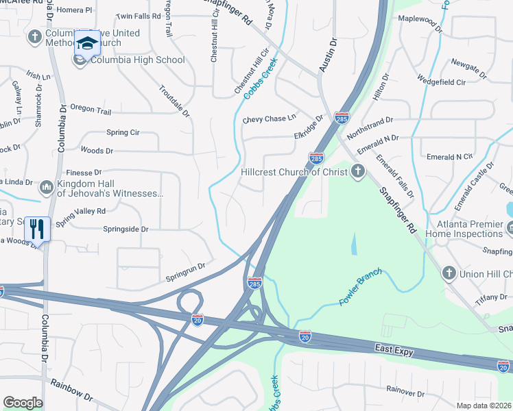 map of restaurants, bars, coffee shops, grocery stores, and more near 2290 Sterling Ridge Road in Decatur