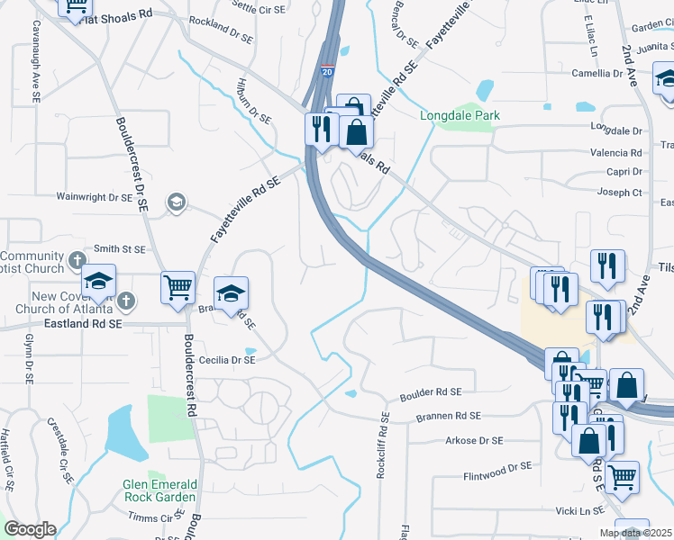 map of restaurants, bars, coffee shops, grocery stores, and more near 2370 Charleston Pointe Southeast in Atlanta