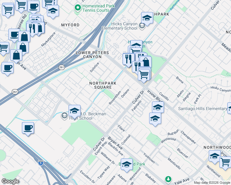 map of restaurants, bars, coffee shops, grocery stores, and more near 8 HEALDSBURY in Irvine