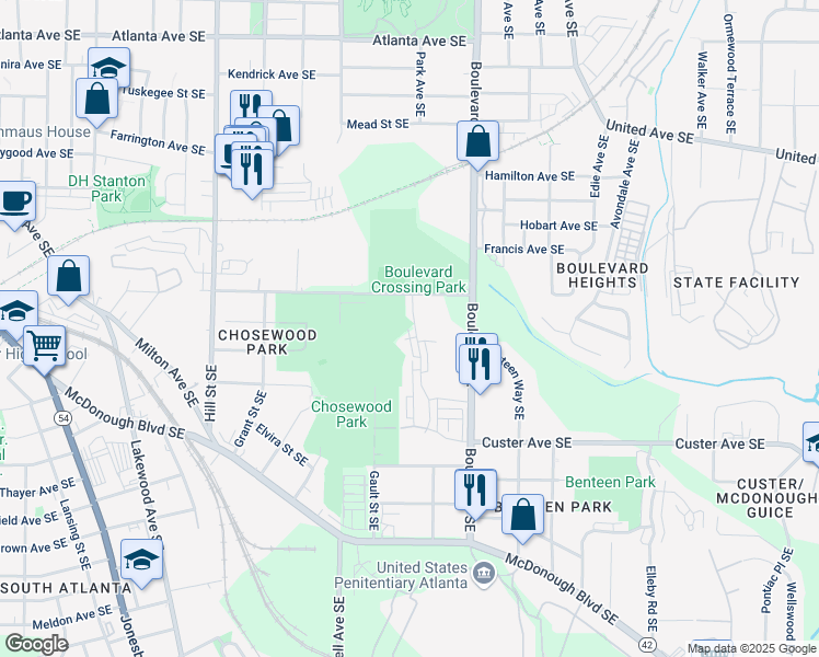 map of restaurants, bars, coffee shops, grocery stores, and more near 1210 Zebrawood Court Southeast in Atlanta
