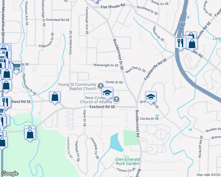 map of restaurants, bars, coffee shops, grocery stores, and more near 1382 Sargent Avenue Southeast in Atlanta