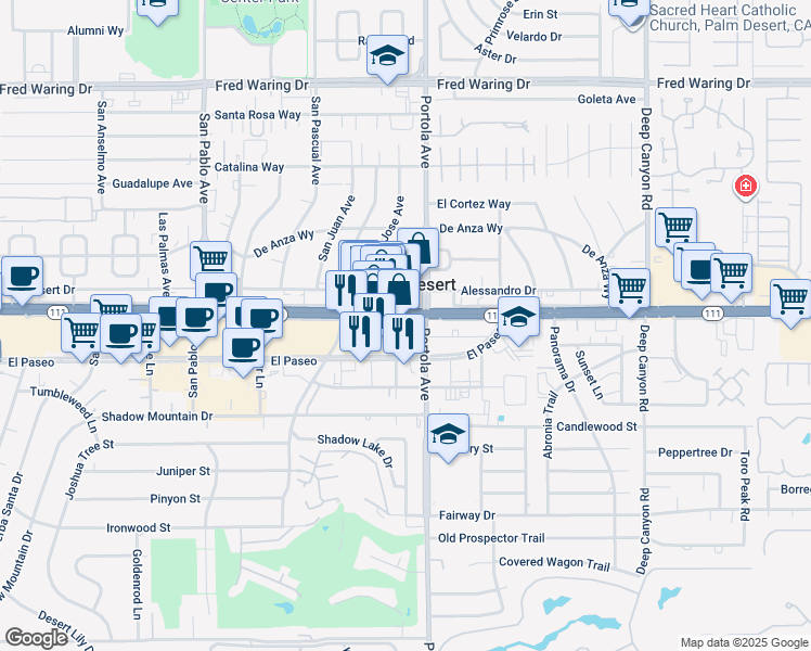 map of restaurants, bars, coffee shops, grocery stores, and more near in Palm Desert