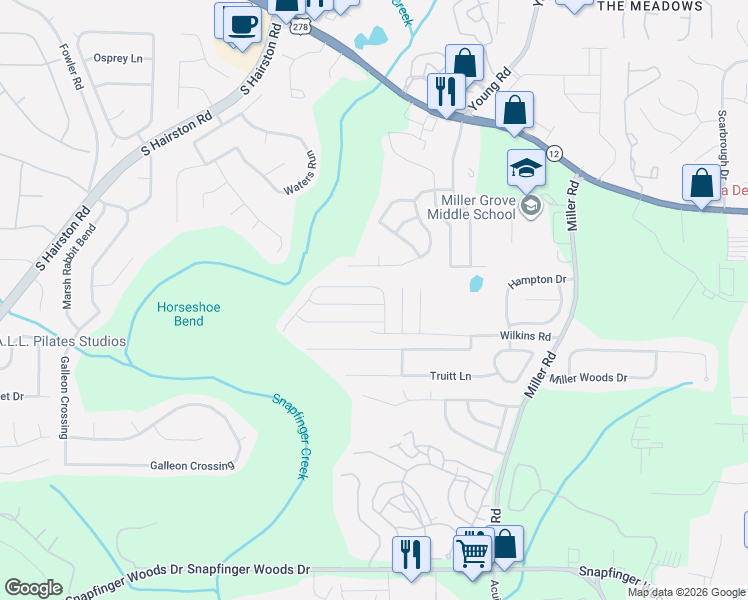 map of restaurants, bars, coffee shops, grocery stores, and more near 2276 Ramblewood Circle in Decatur