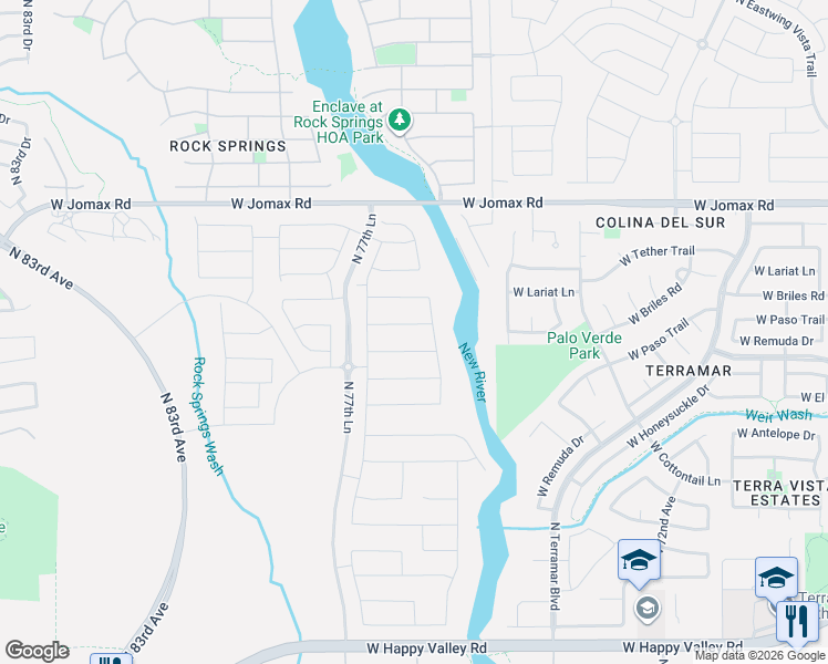 map of restaurants, bars, coffee shops, grocery stores, and more near 26264 North 74th Lane in Peoria