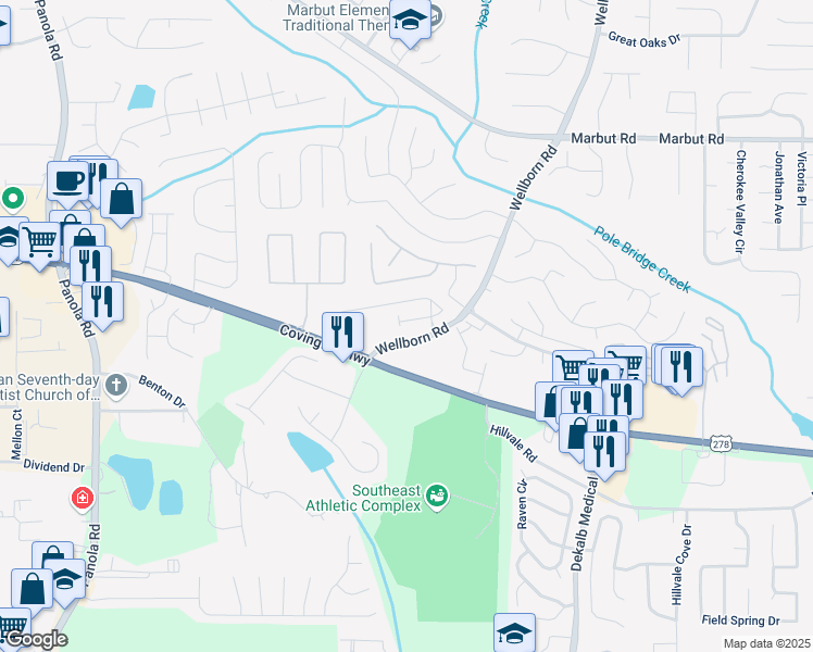 map of restaurants, bars, coffee shops, grocery stores, and more near 5853 Greystone Drive in Lithonia