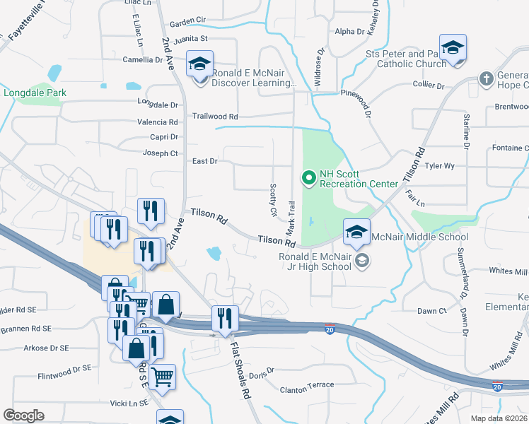 map of restaurants, bars, coffee shops, grocery stores, and more near 2321 Scotty Circle in Decatur