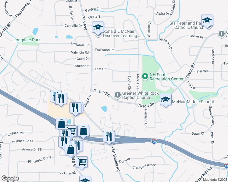 map of restaurants, bars, coffee shops, grocery stores, and more near 2097 Cherry Lane in Decatur