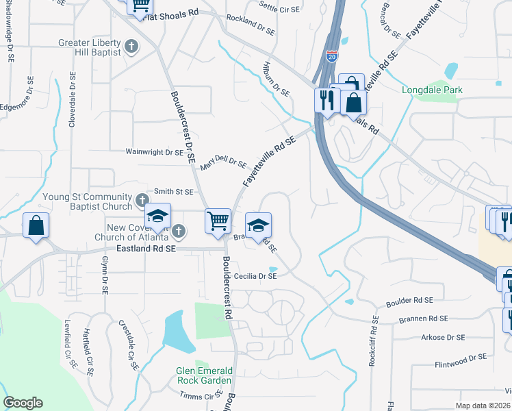 map of restaurants, bars, coffee shops, grocery stores, and more near 1781 Cecilia Drive Southeast in Atlanta