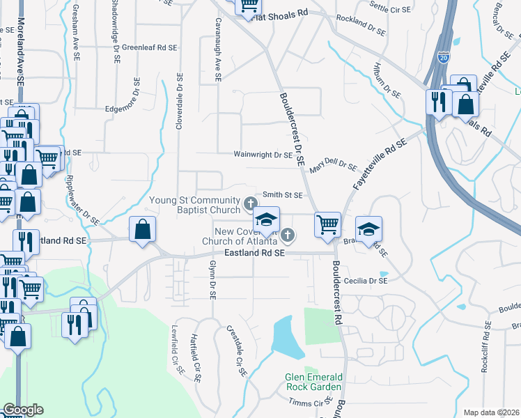 map of restaurants, bars, coffee shops, grocery stores, and more near 1362 Sargent Avenue Southeast in Atlanta
